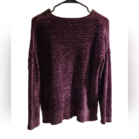 Juniors Pink Rose Knit Sweater- Purple- Large - Picture 2 of 3